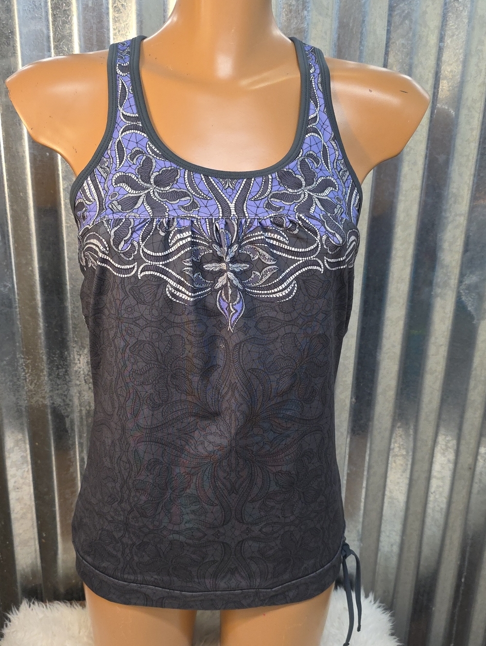 Athleta Black Tank Top with Purple Printed Yoke